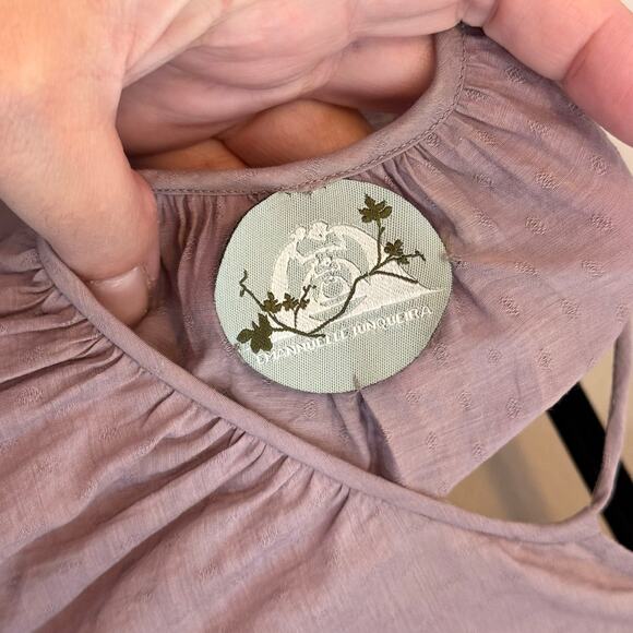 Emannuelle Junqueira Blouse Womens L Purple Scoop Neck Belted Puff Sleeve Formal - Picture 7 of 9